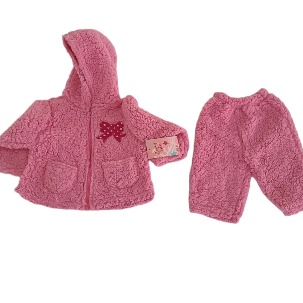 Coney Isle Baby Girl Plush Hoodie Jacket Pants Set Size 6-9 Months